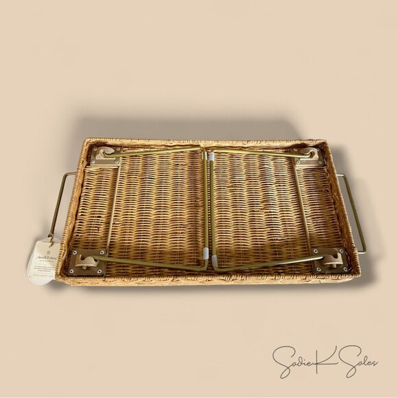 Natural Woven Tray Brass Handles & Foldable Legs - Hearth & Hand Magnolia Target - Picture 9 of 9